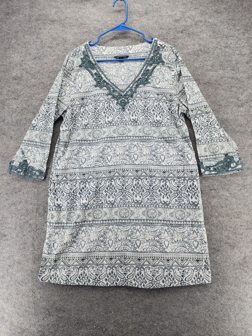 Lands End Dress Womens Large 14-16 V Neck 3/4 Sleeve White